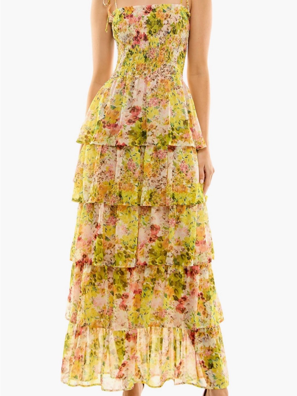 Never worn Socialite Yellow Floral Tiered Maxi Dress